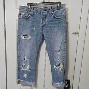 Levi Straus 27 Waist Button Fly Distressed Hem Folded 501 CT